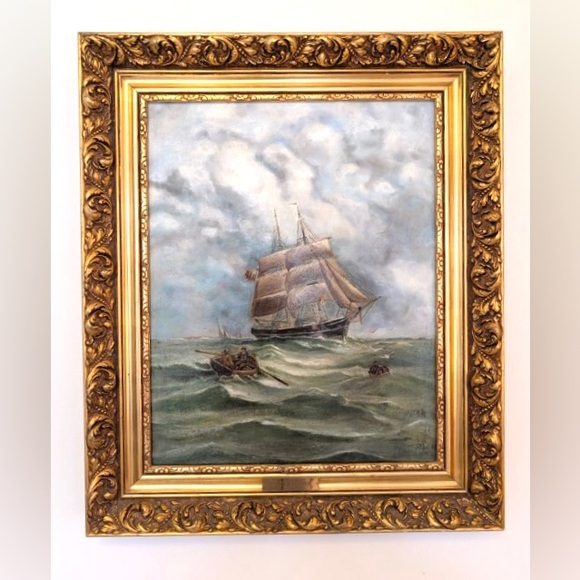 Vintage Other - 19th-Century Nautical Oil Painting